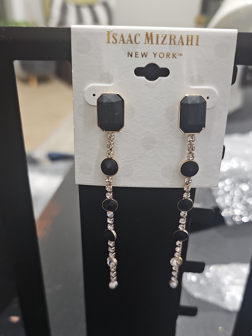 NWT Isaac Mizrahi Gold Tone Faux Pearl Black Drop Earrings - Picture 2 of 5